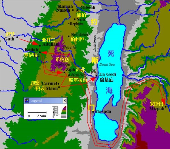 上图:约斯门(Jeshimon)是犹大旷野东边与死海接壤的带状地区,包括隐·基底。扫罗在哈基拉山安营。 上图:约斯门(Jeshimon)是犹大旷野东边与死海接壤的带状地区,包括隐·基底。扫罗在哈基拉山安营。